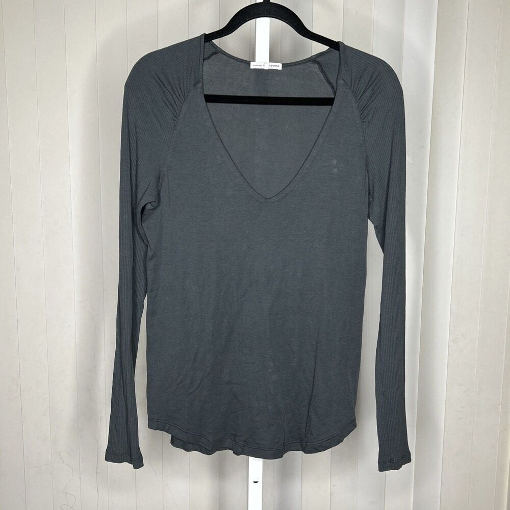 James Perse Top Supima Cotton V Neckline Long Sleeves Size 4
